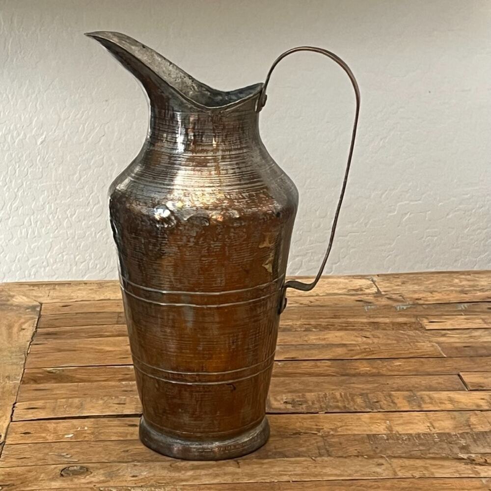 Vintage Middle Eastern Copper Water Pitcher Carafe Traditional